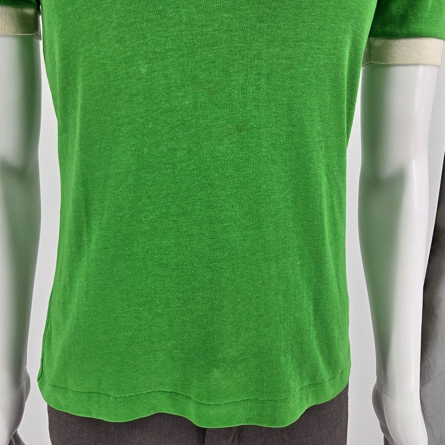 Vintage 1970s Sears Kelly Green Contrast Trim Square Neck Ringer T-Shirt (S)