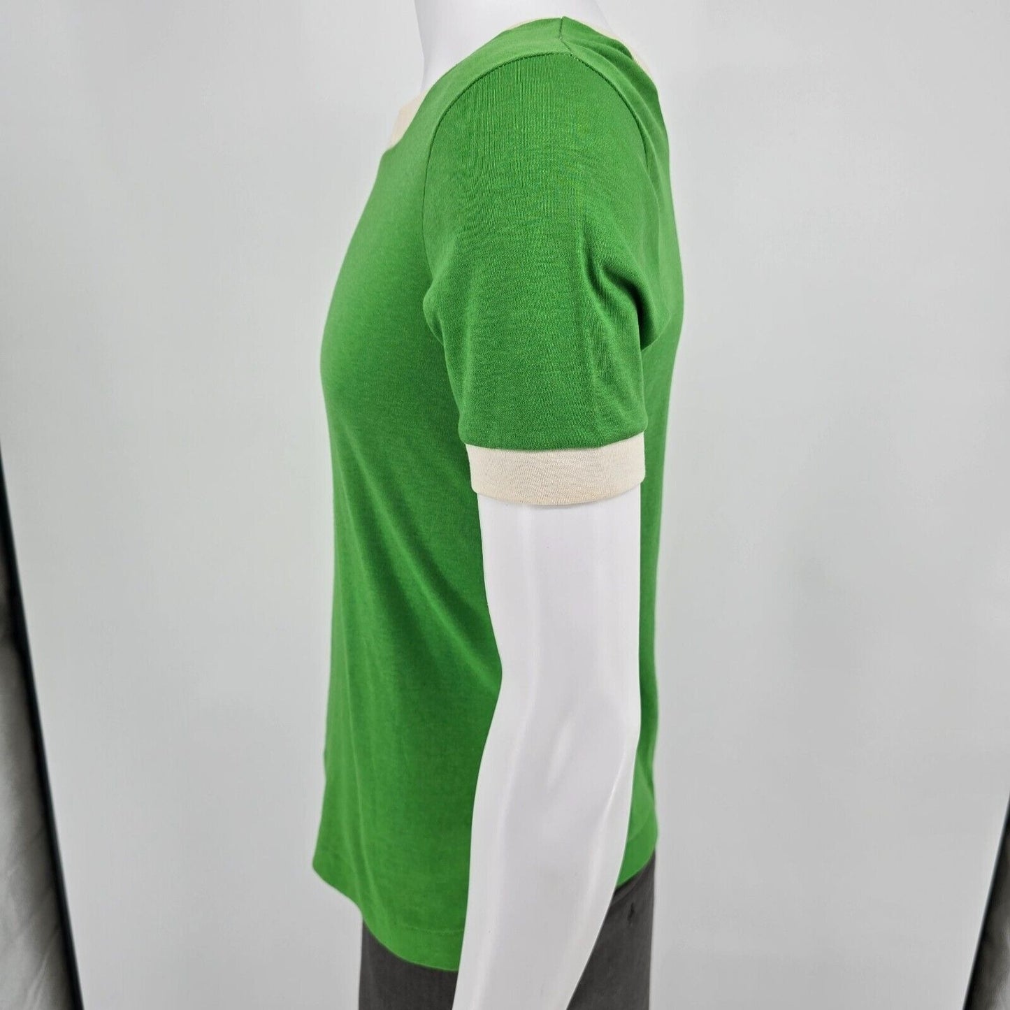 Vintage 1970s Sears Kelly Green Contrast Trim Square Neck Ringer T-Shirt (S)