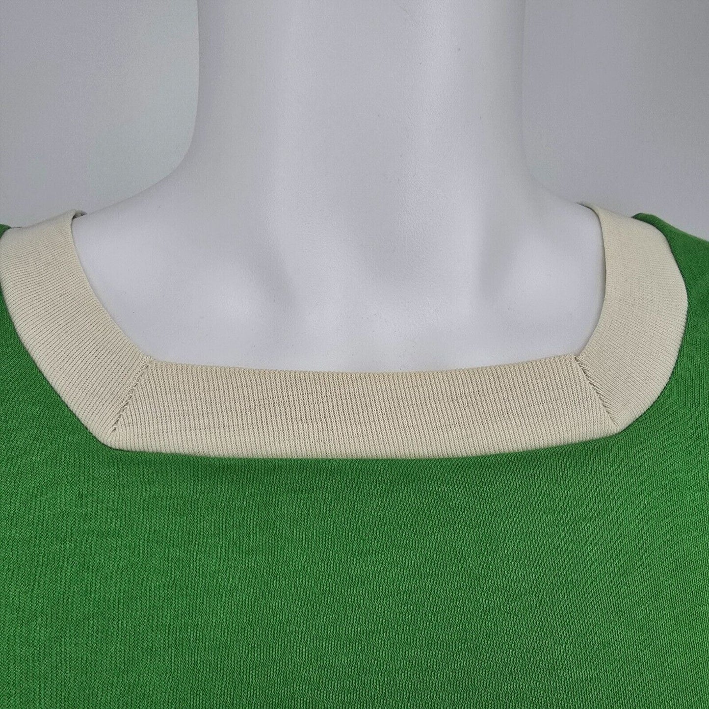 Vintage 1970s Sears Kelly Green Contrast Trim Square Neck Ringer T-Shirt (S)