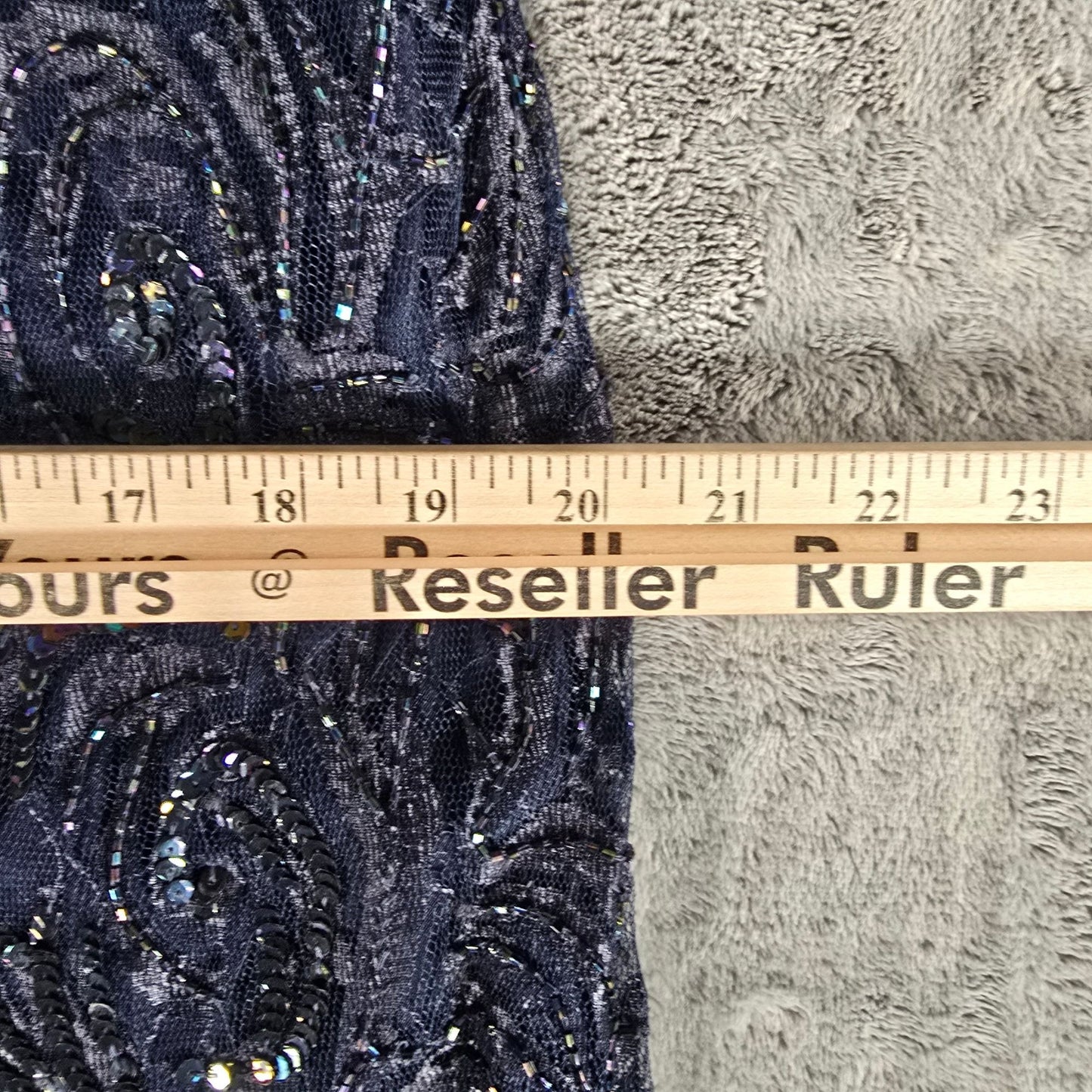 Vintage Late 1980s Unbranded Navy-Blue Rayon Sheer Beaded Sequin Dress (Small)