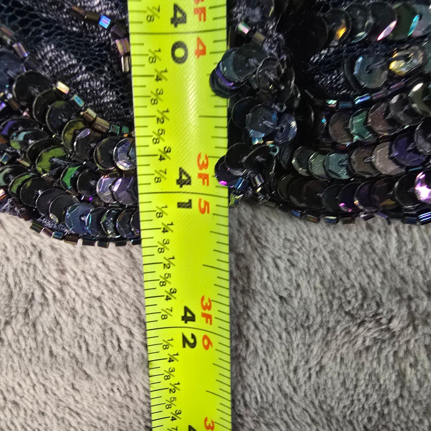 Vintage Late 1980s Unbranded Navy-Blue Rayon Sheer Beaded Sequin Dress (Small)