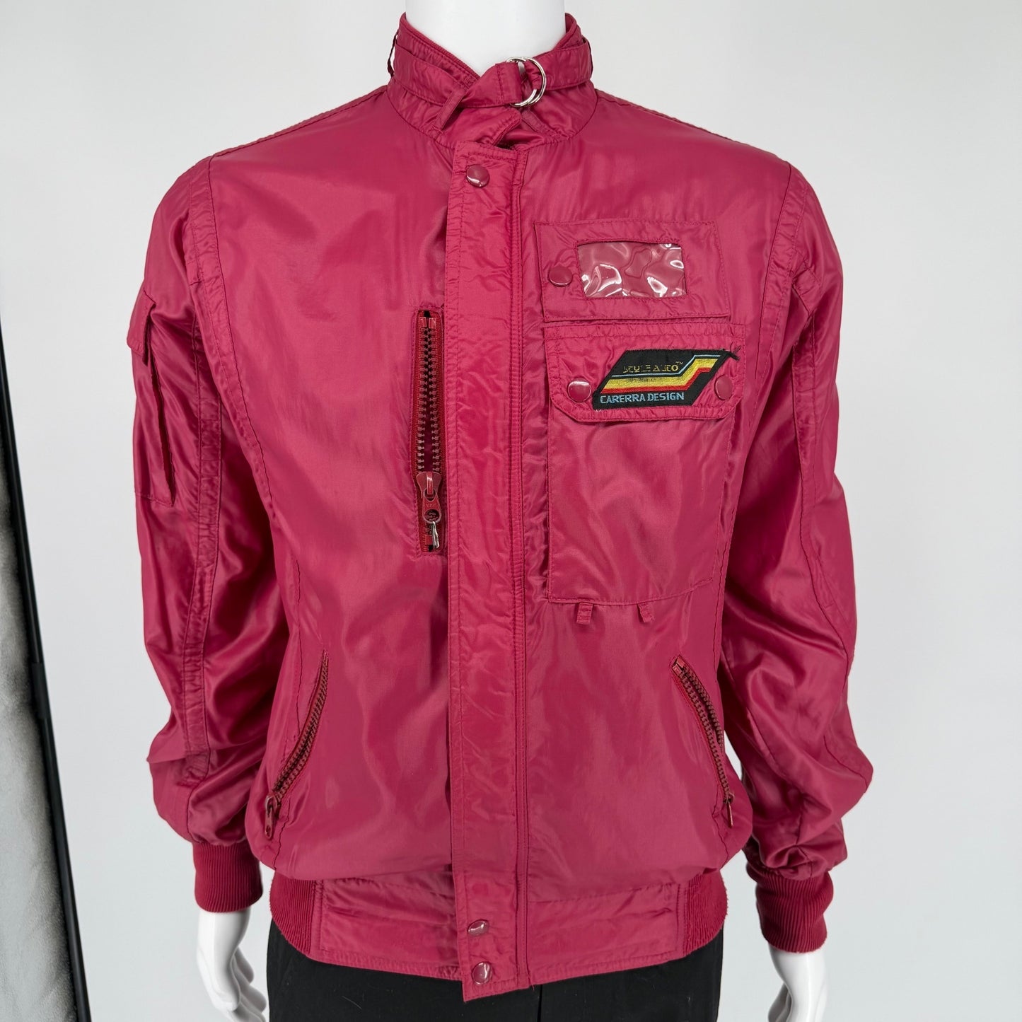 Vintage 1980s Style Auto Carrera Design Synthwave Nylon Windbreaker Jacket (L)
