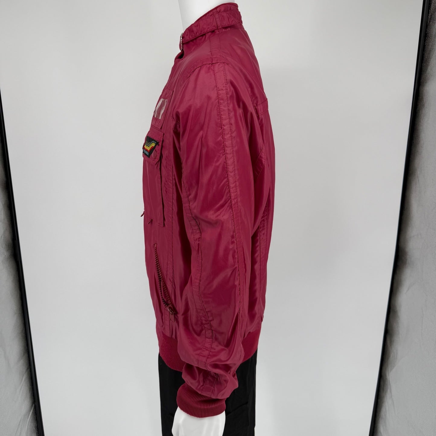 Vintage 1980s Style Auto Carrera Design Synthwave Nylon Windbreaker Jacket (L)