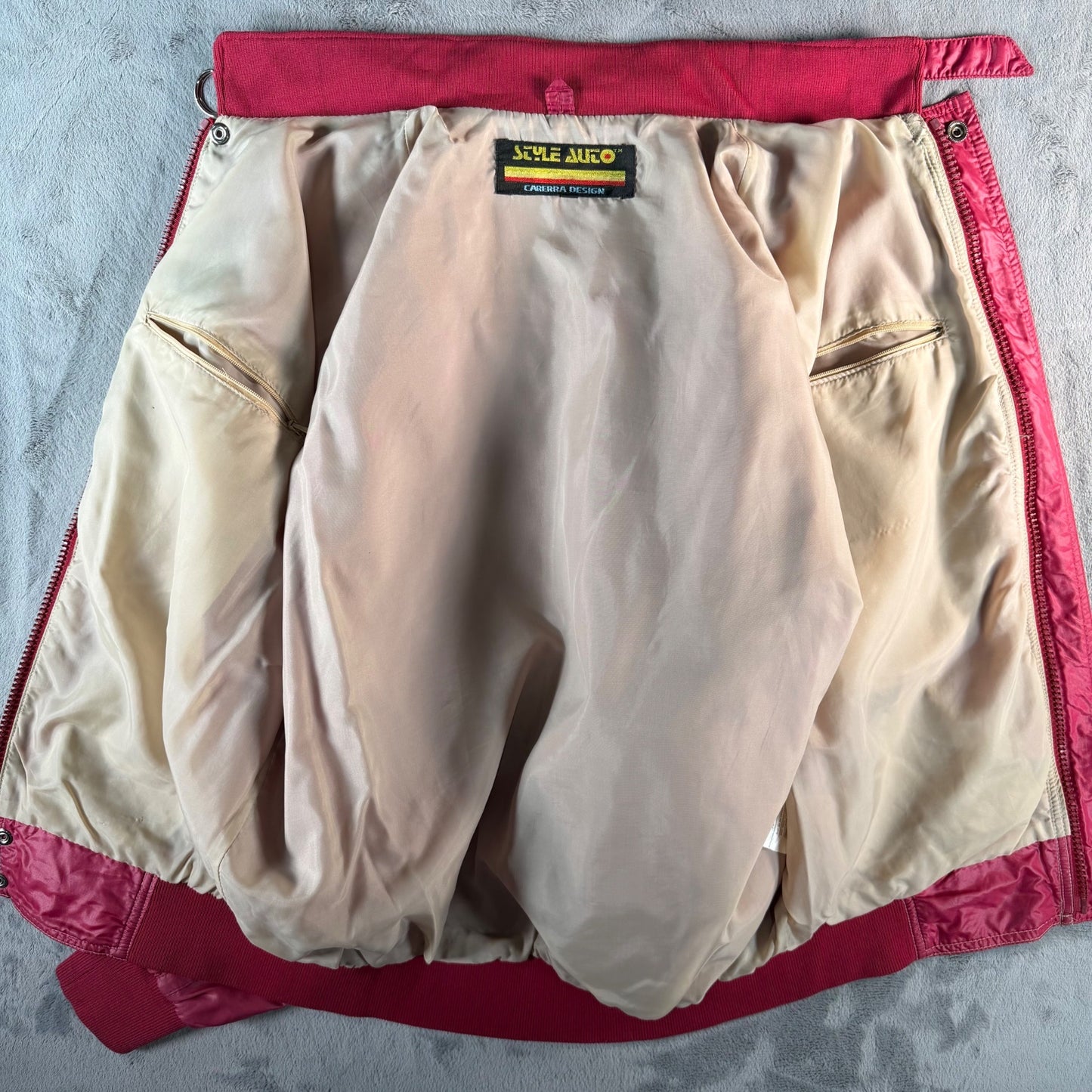 Vintage 1980s Style Auto Carrera Design Synthwave Nylon Windbreaker Jacket (L)