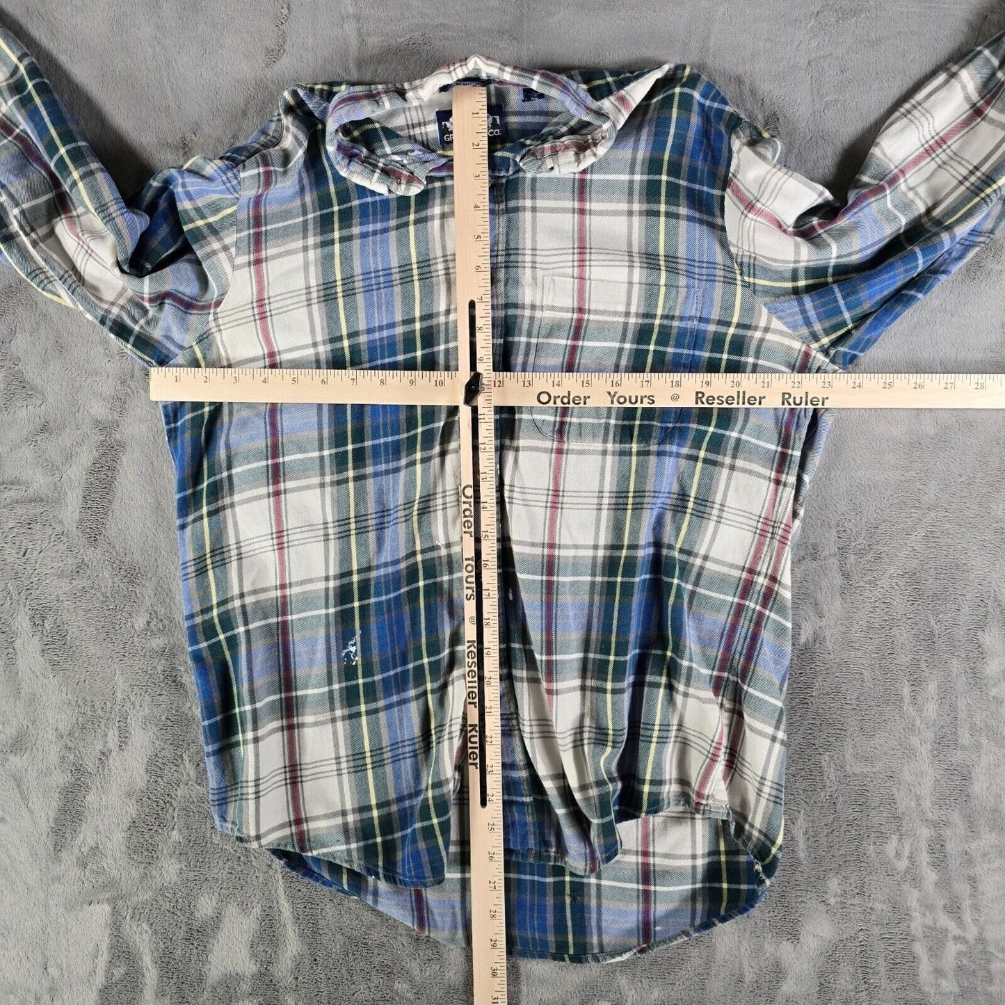 Vintage Distressed 1990s Goody's GFC Trading Co. Blue Plaid Flannel Shirt (L)