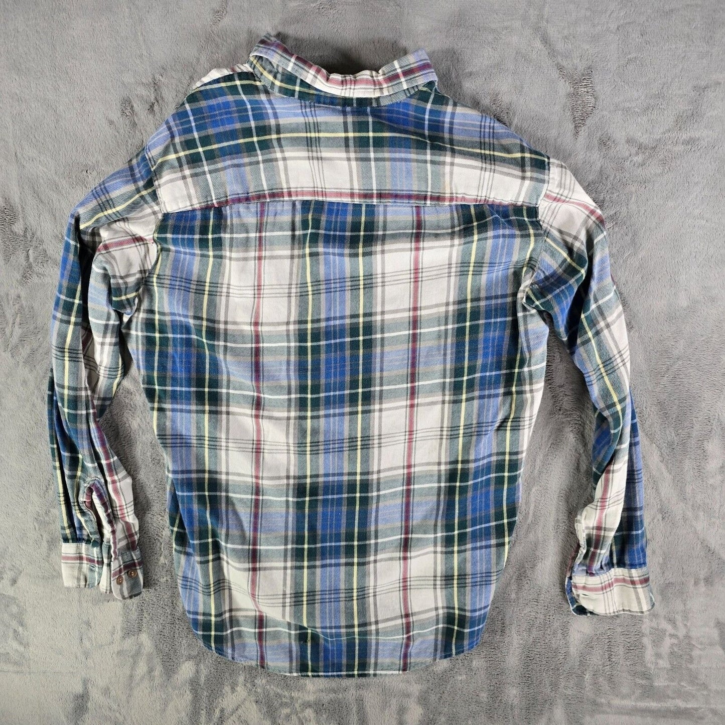 Vintage Distressed 1990s Goody's GFC Trading Co. Blue Plaid Flannel Shirt (L)