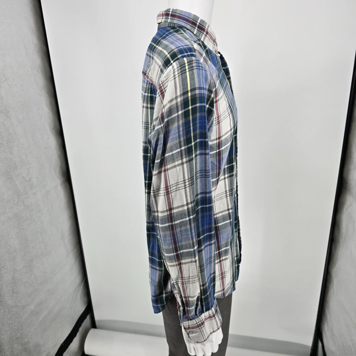 Vintage Distressed 1990s Goody's GFC Trading Co. Blue Plaid Flannel Shirt (L)
