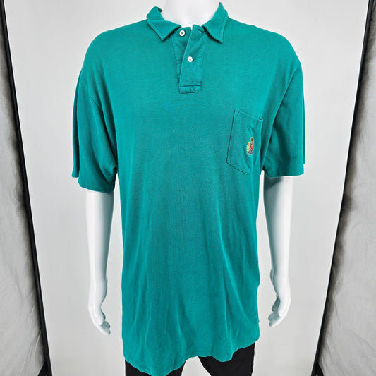 Vintage 1990s Polo Ralph Lauren Made in USA Teal Crest Pocket Polo Shirt (XL)