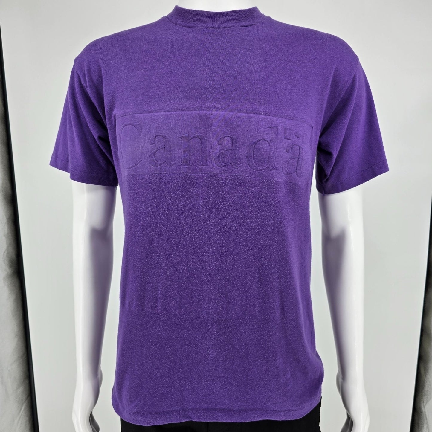 Vintage 1990s Quality Goods IMD Embossed "Canada" Purple Terrycloth T-Shirt (M)