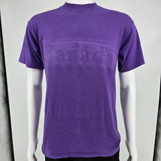 Vintage 1990s Quality Goods IMD Embossed "Canada" Purple Terrycloth T-Shirt (M)