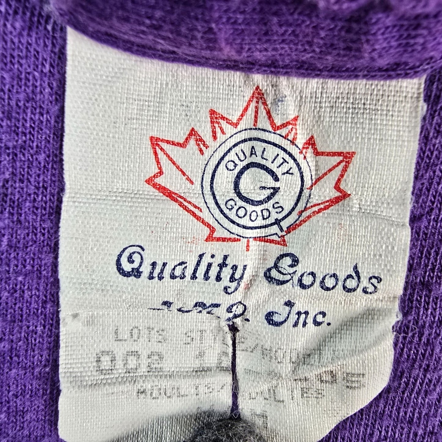 Vintage 1990s Quality Goods IMD Embossed "Canada" Purple Terrycloth T-Shirt (M)