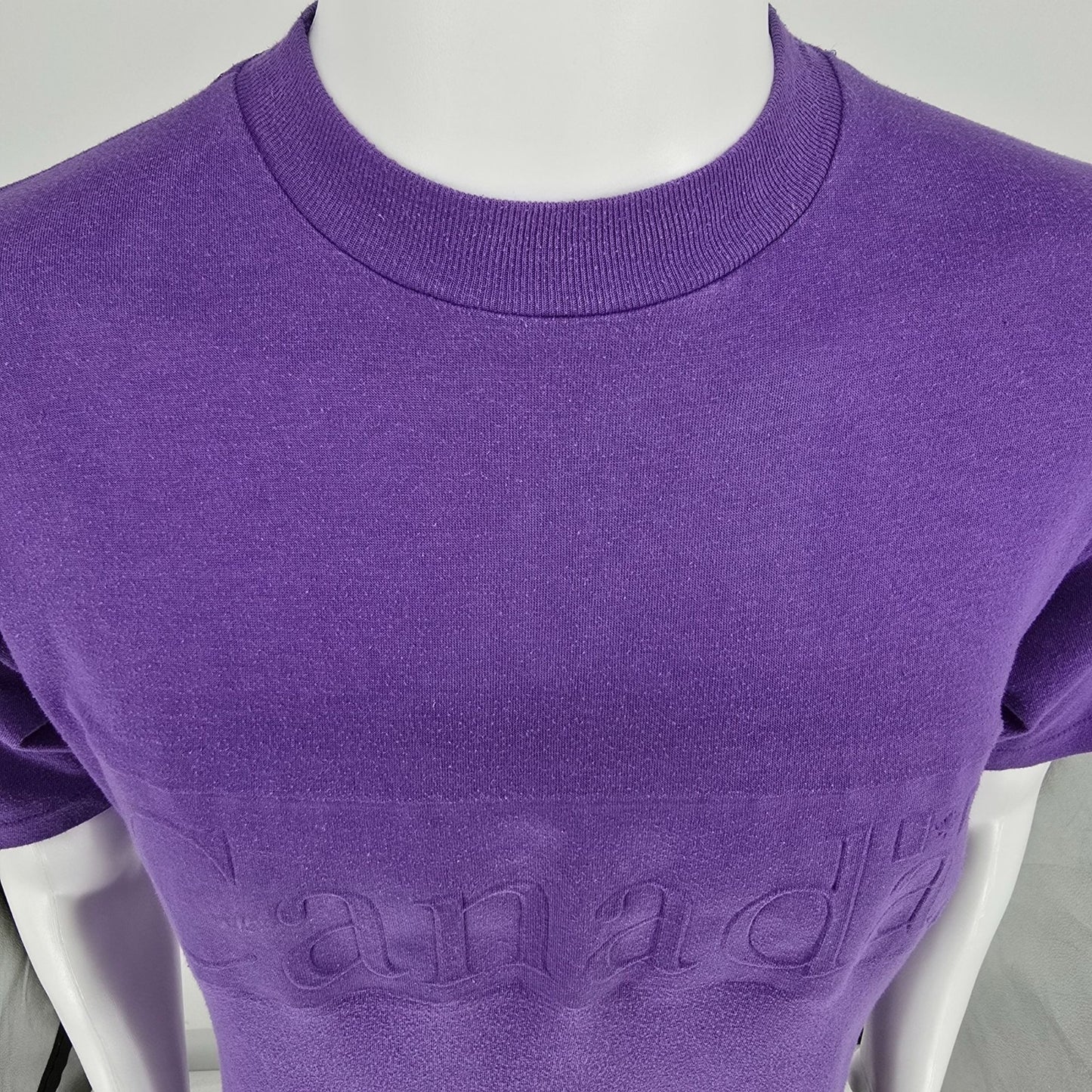 Vintage 1990s Quality Goods IMD Embossed "Canada" Purple Terrycloth T-Shirt (M)