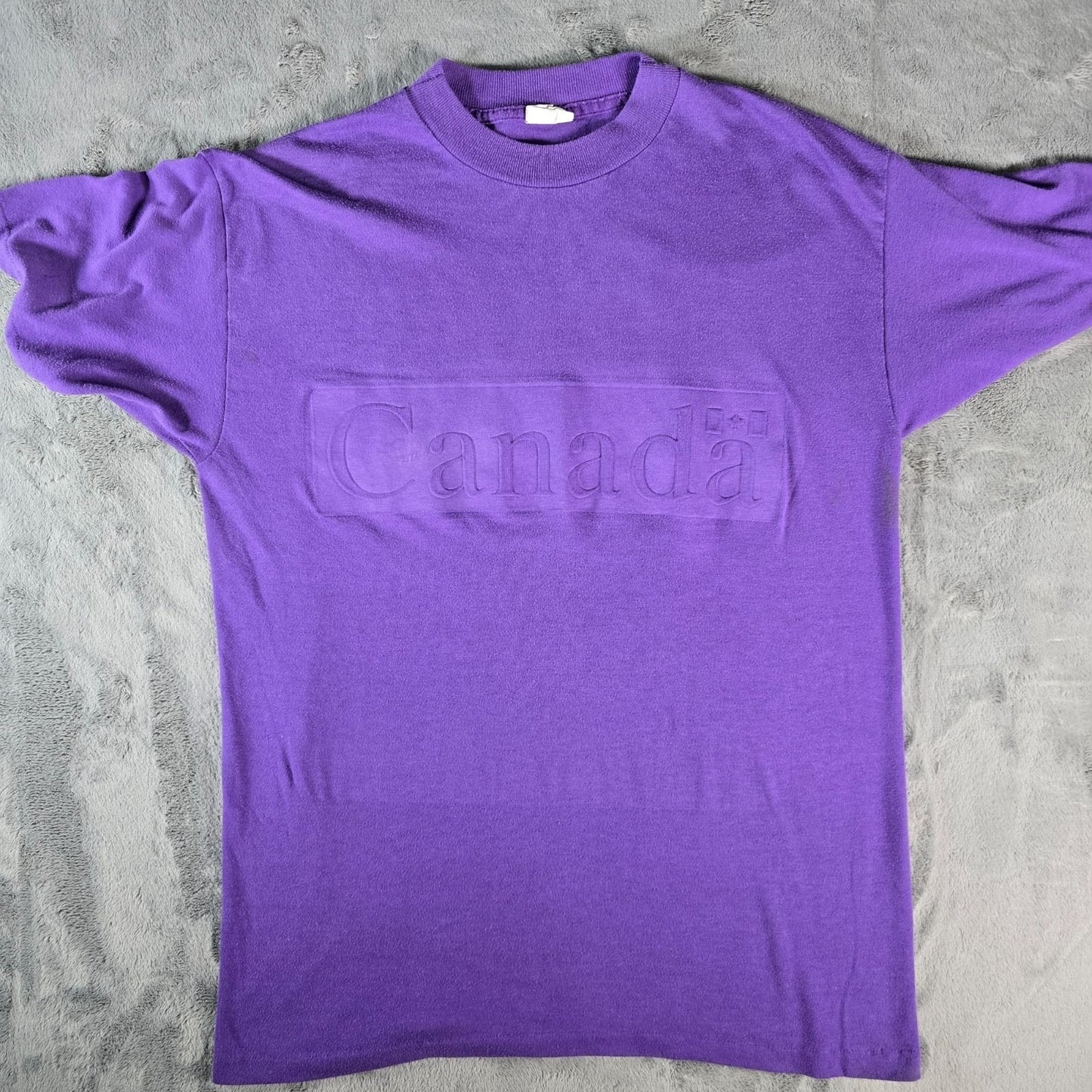 Vintage 1990s Quality Goods IMD Embossed "Canada" Purple Terrycloth T-Shirt (M)