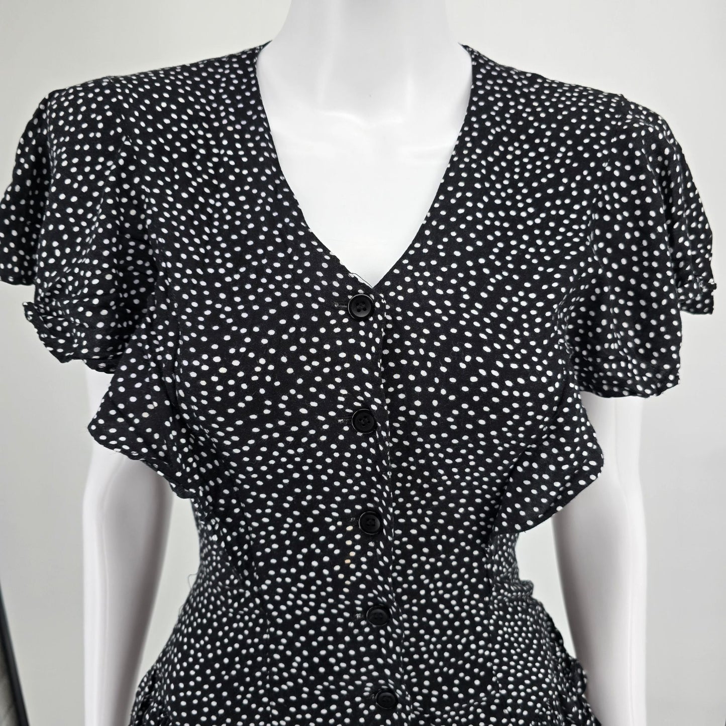 Vintage 1990s Audrey Celine Black/White Dot Print Shirtwaist Day Dress (XS)