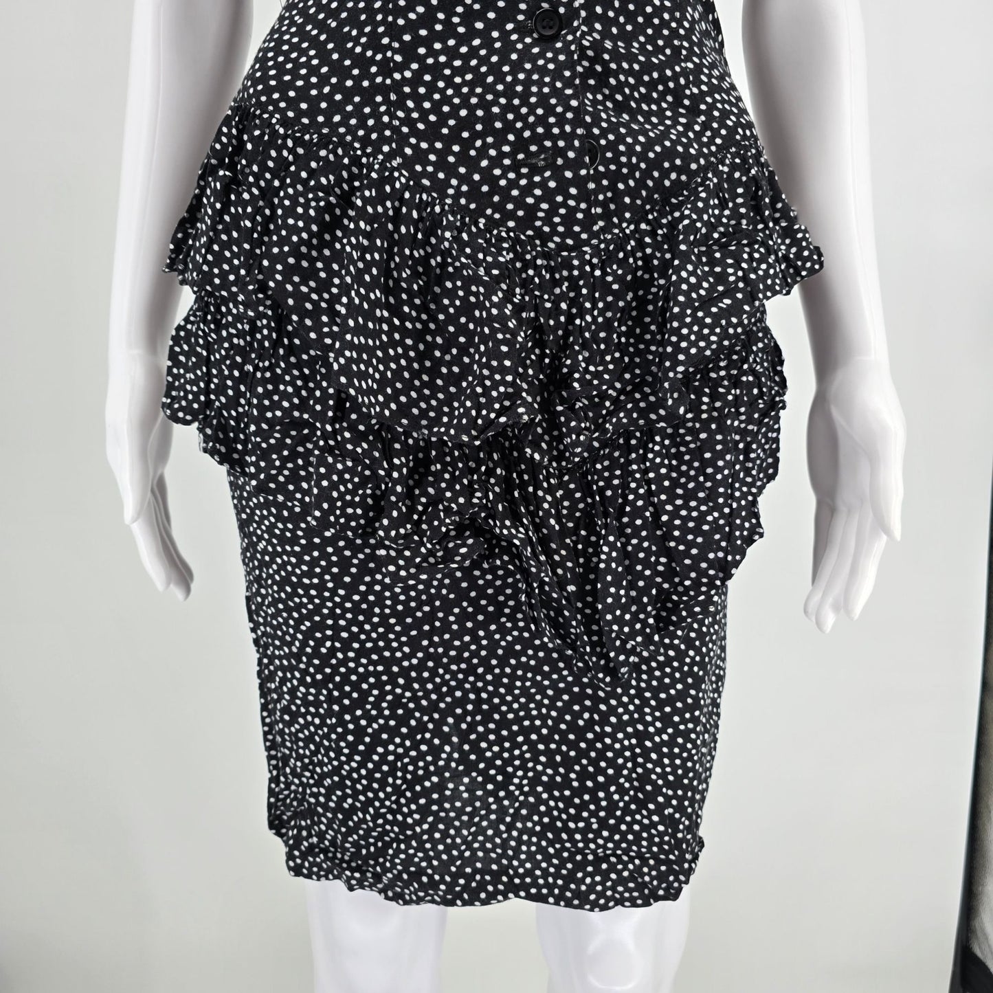 Vintage 1990s Audrey Celine Black/White Dot Print Shirtwaist Day Dress (XS)