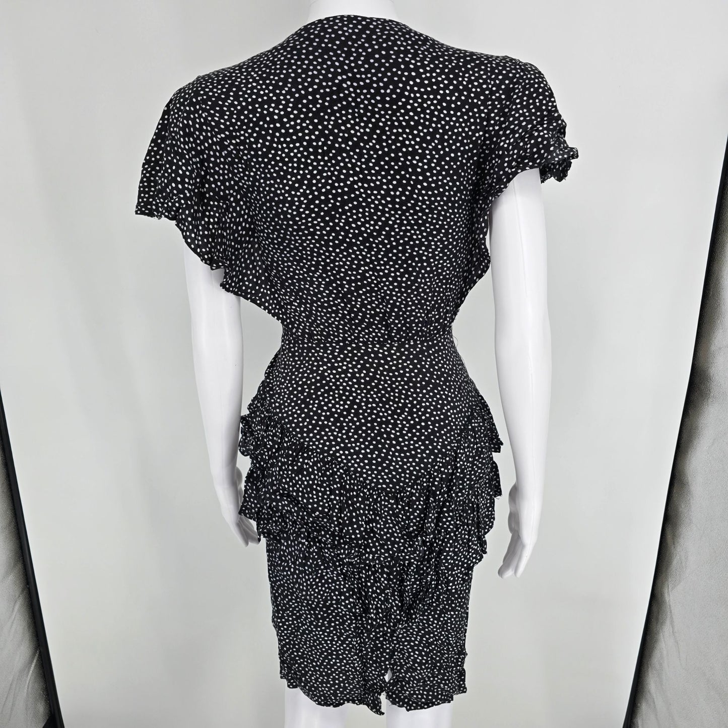 Vintage 1990s Audrey Celine Black/White Dot Print Shirtwaist Day Dress (XS)
