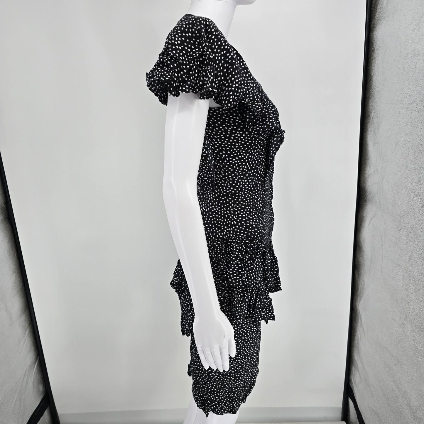 Vintage 1990s Audrey Celine Black/White Dot Print Shirtwaist Day Dress (XS)
