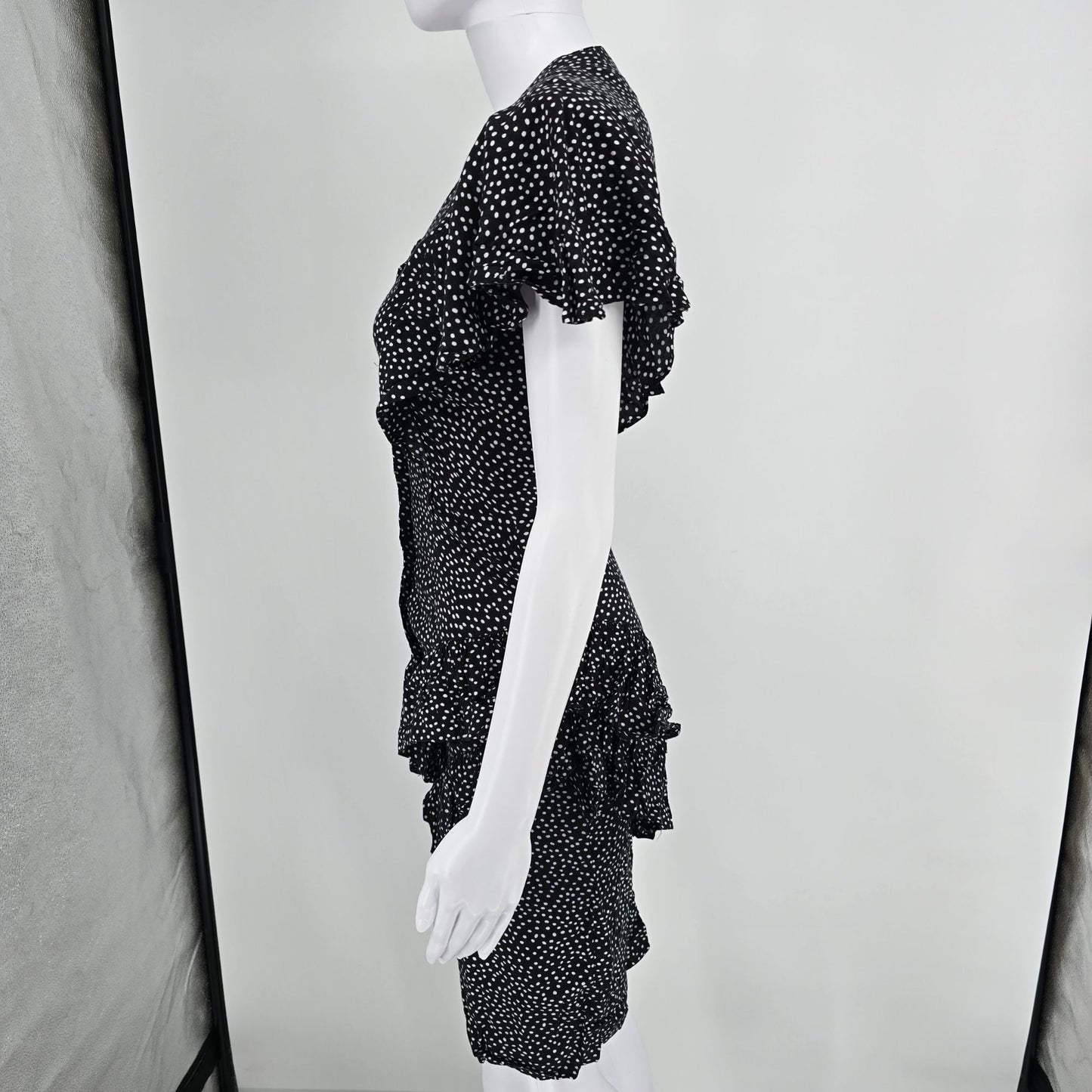 Vintage 1990s Audrey Celine Black/White Dot Print Shirtwaist Day Dress (XS)