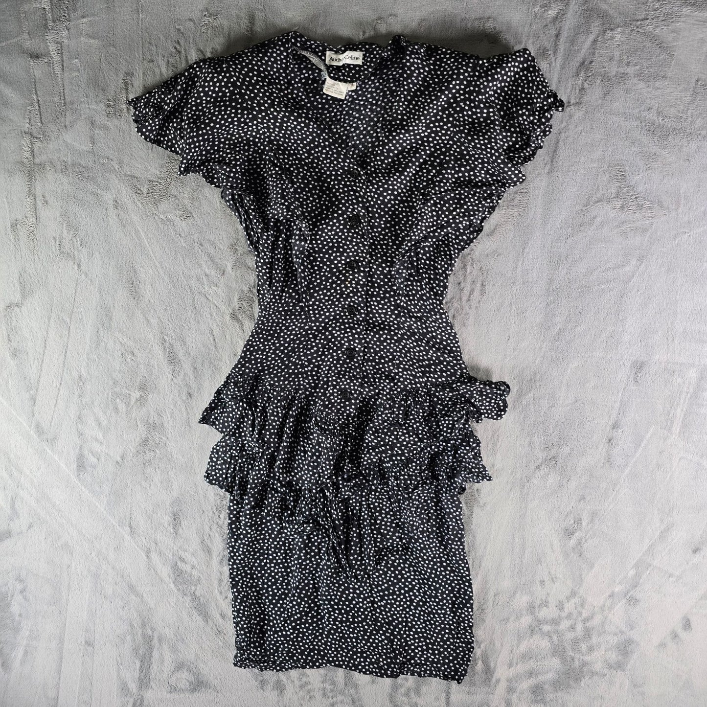 Vintage 1990s Audrey Celine Black/White Dot Print Shirtwaist Day Dress (XS)