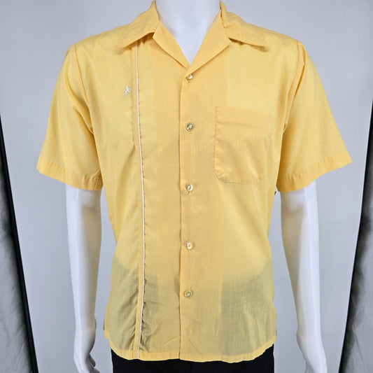 Vintage 1960s Super Spire California Yellow Camp Collar Bowling Shirt (M)