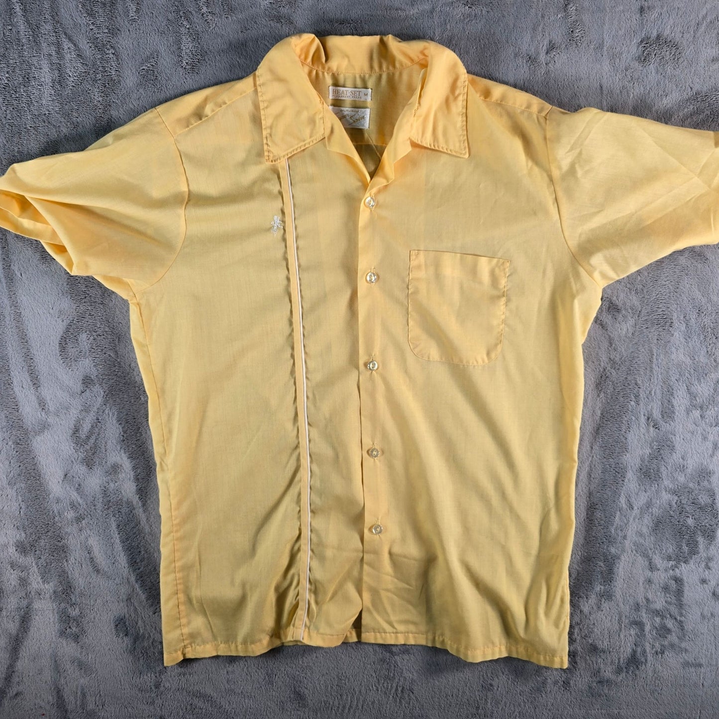 Vintage 1960s Super Spire California Yellow Camp Collar Bowling Shirt (M)