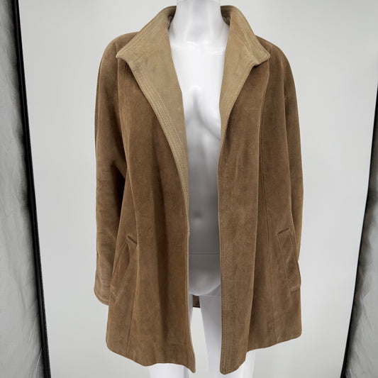 Vintage 1980s Jordache Brown Suede Leather Open Front Jacket/Car Coat (XL)