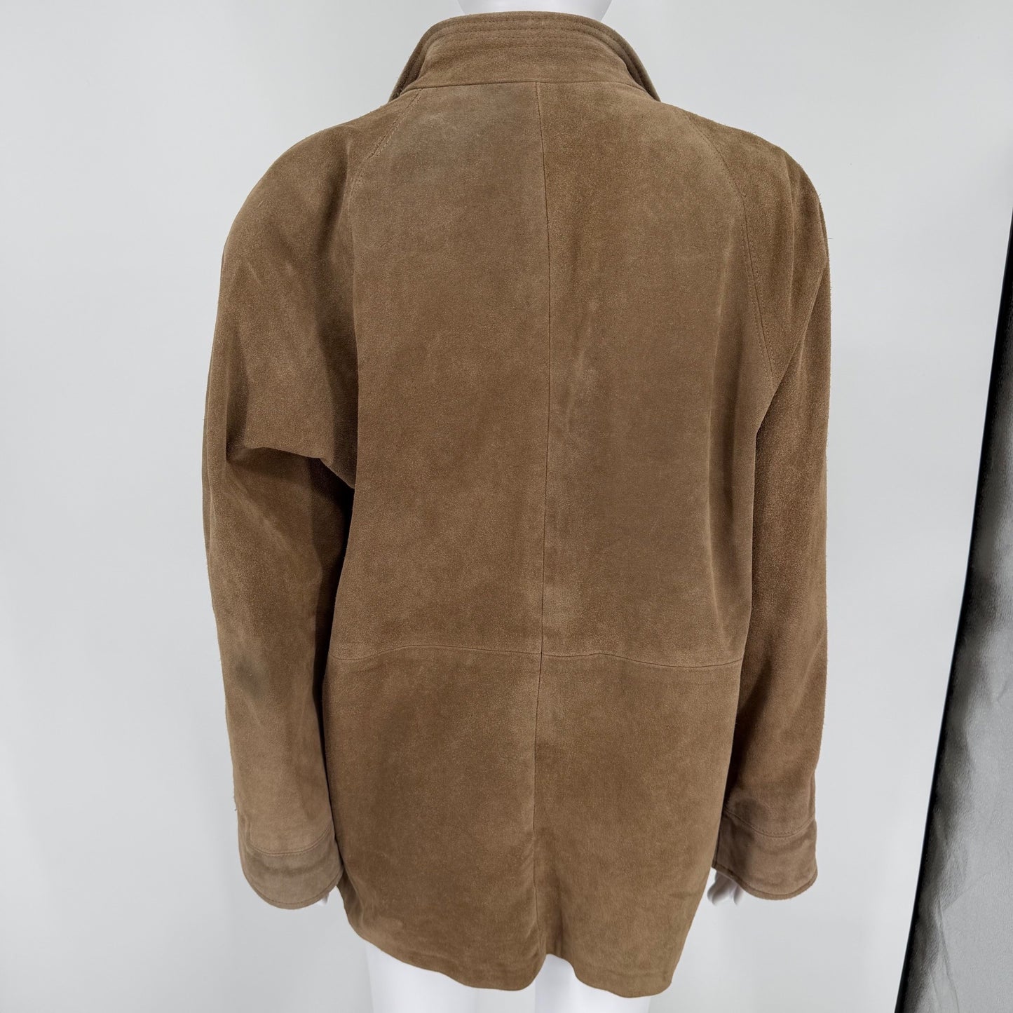 Vintage 1980s Jordache Brown Suede Leather Open Front Jacket/Car Coat (XL)