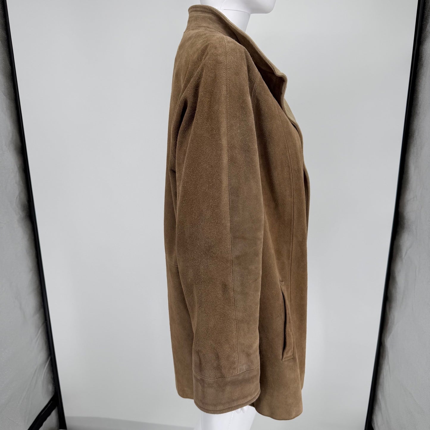 Vintage 1980s Jordache Brown Suede Leather Open Front Jacket/Car Coat (XL)