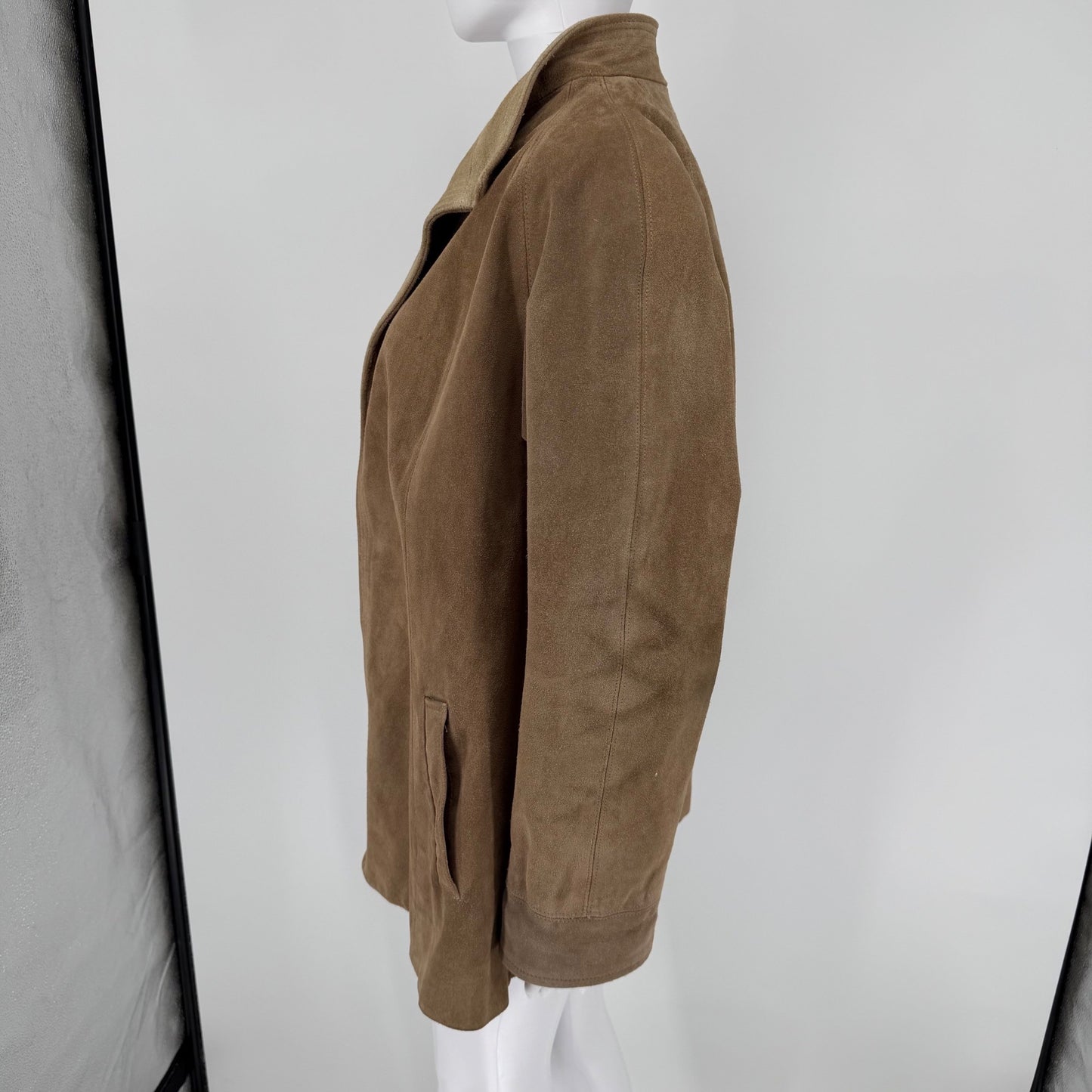 Vintage 1980s Jordache Brown Suede Leather Open Front Jacket/Car Coat (XL)