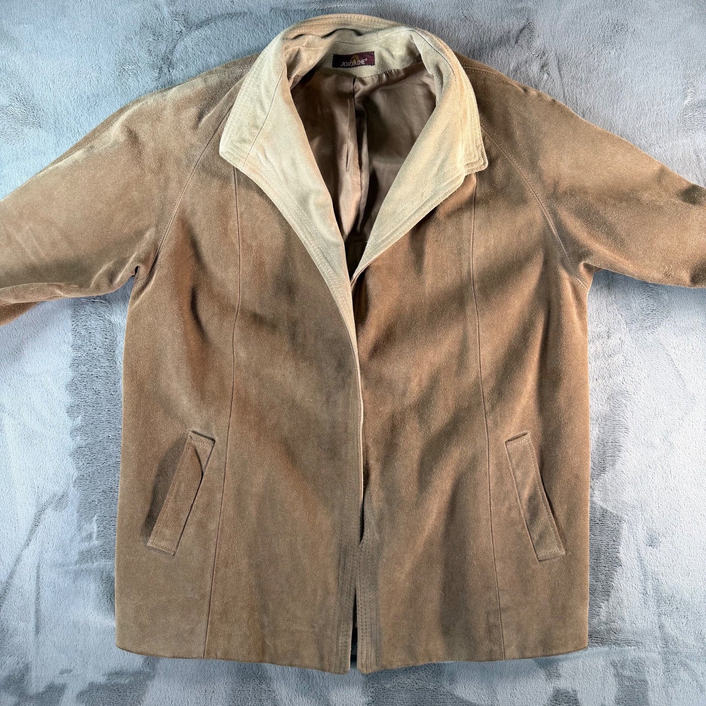 Vintage 1980s Jordache Brown Suede Leather Open Front Jacket/Car Coat (XL)