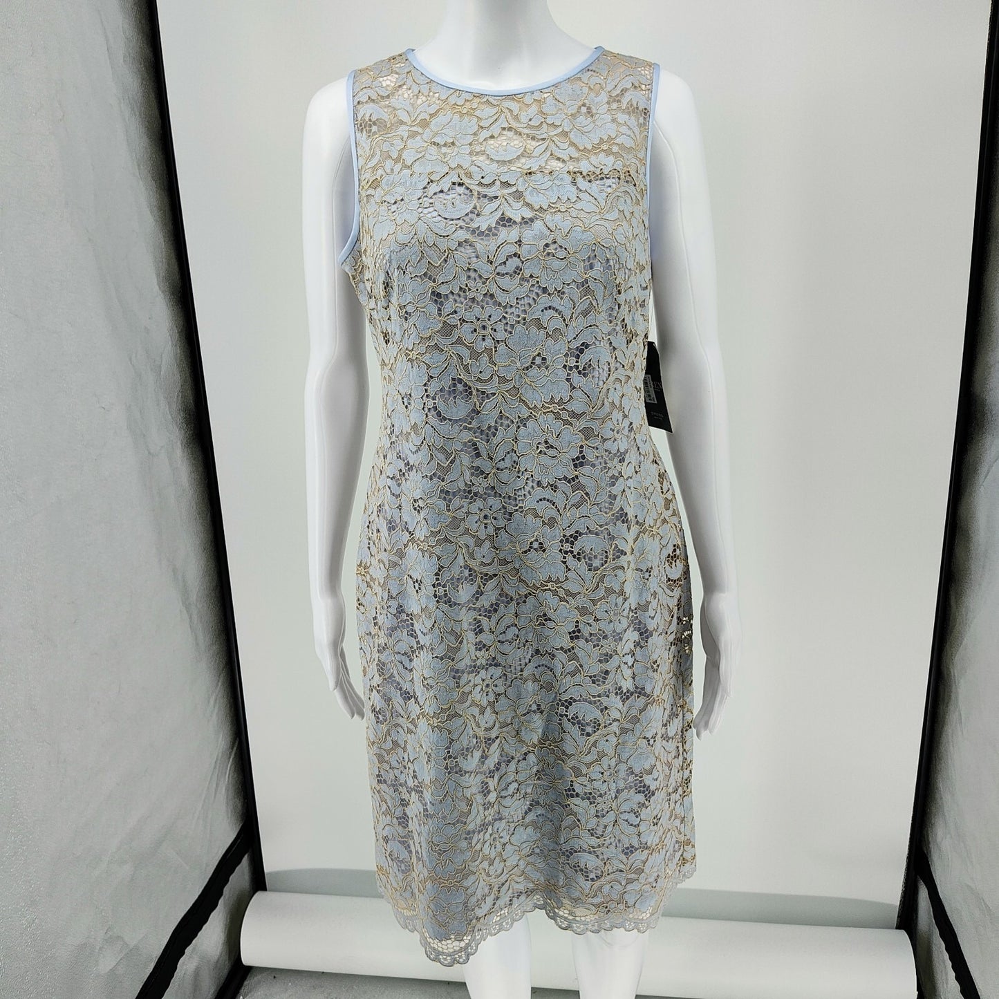 NWT Lauren Ralph Lauren Women's Blue Lace Sleeveless Sheath Dress (8P Petite)
