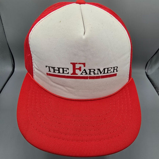 Vintage Distressed 1980s The Farmer Magazine Red & White Yupoong Trucker Hat