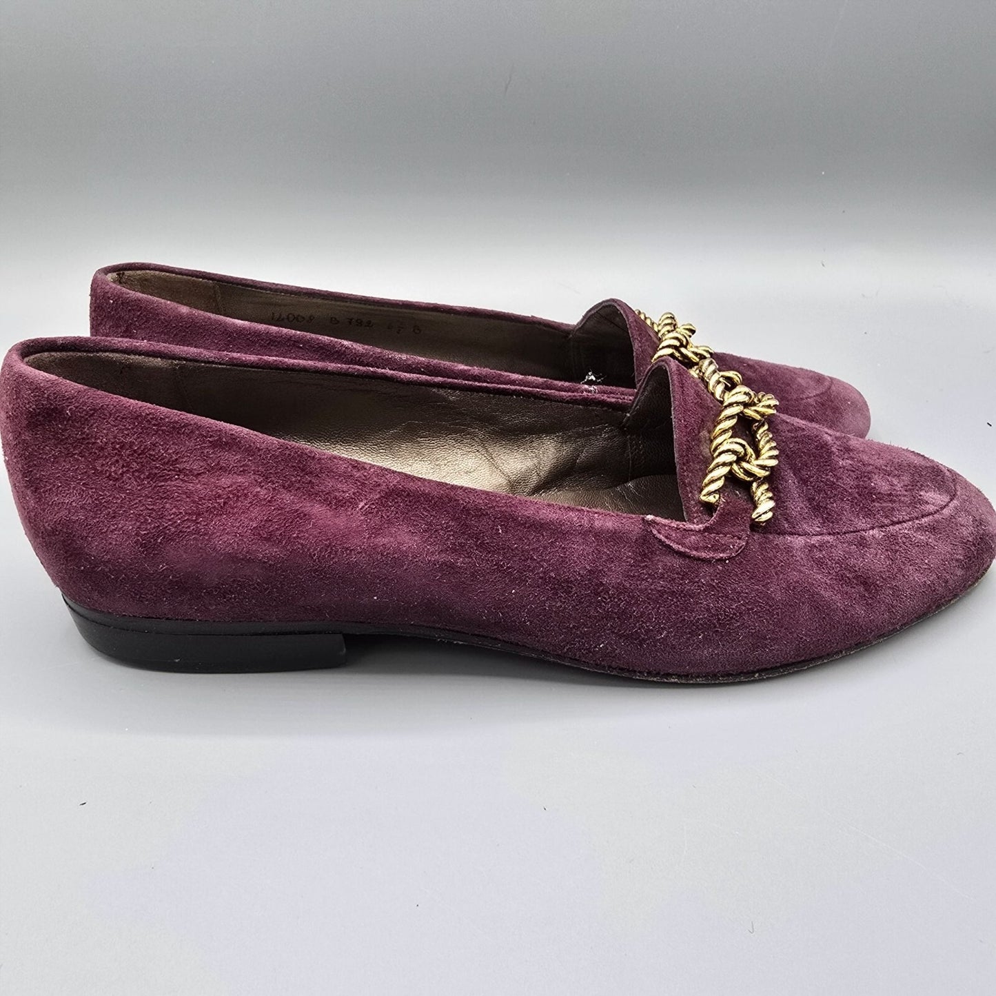 Bruno Magli Made in Italy Women's Purple Suede Gold Tone Chain Loafers (6.5B)