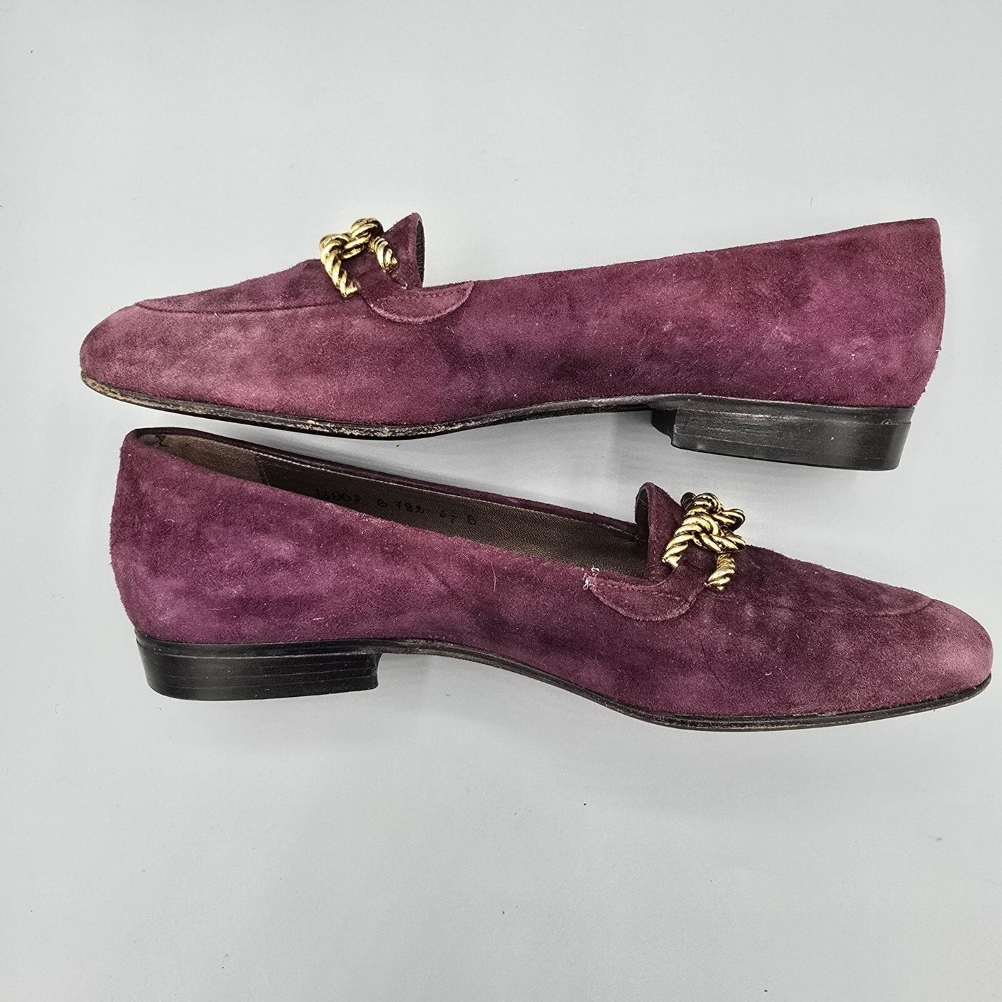 Bruno Magli Made in Italy Women's Purple Suede Gold Tone Chain Loafers (6.5B)