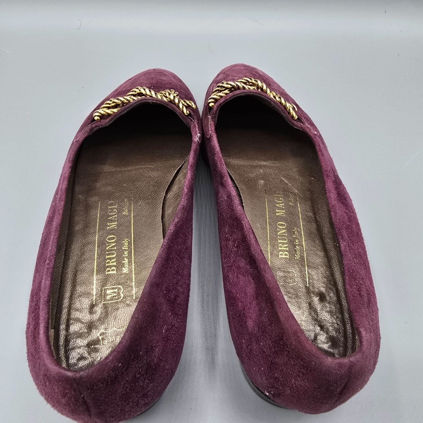 Bruno Magli Made in Italy Women's Purple Suede Gold Tone Chain Loafers (6.5B)