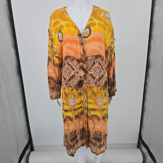 Vintage 1990s Gunit Fashions New York Rayon Open-Front Caftan Midi Dress (L)