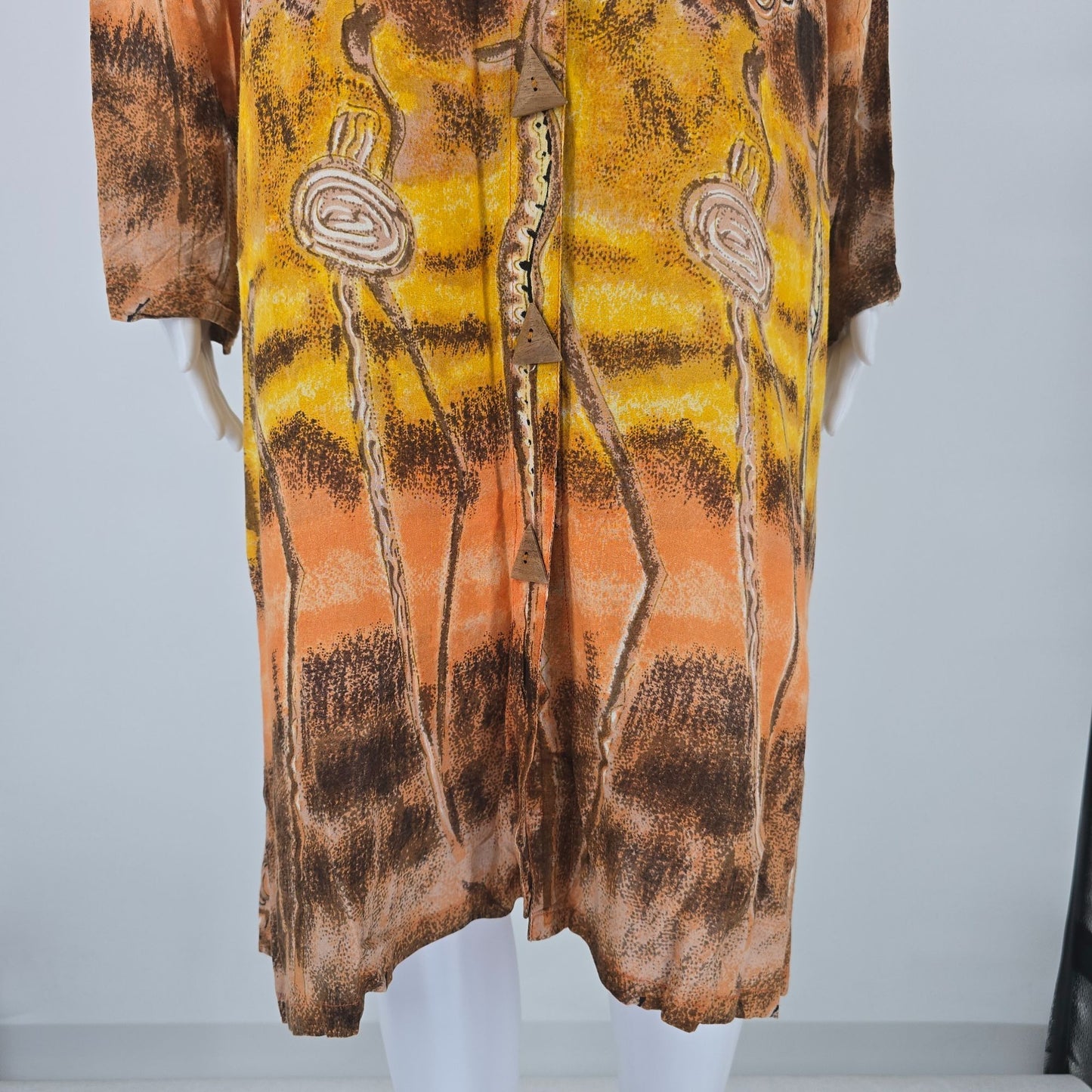 Vintage 1990s Gunit Fashions New York Rayon Open-Front Caftan Midi Dress (L)