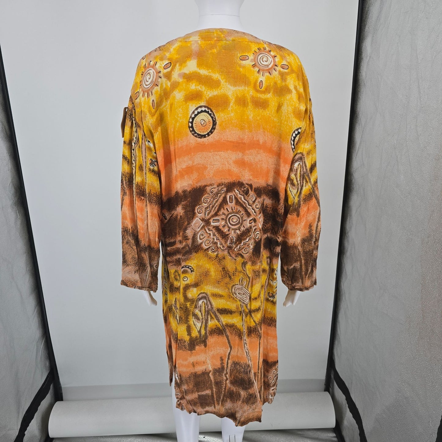 Vintage 1990s Gunit Fashions New York Rayon Open-Front Caftan Midi Dress (L)
