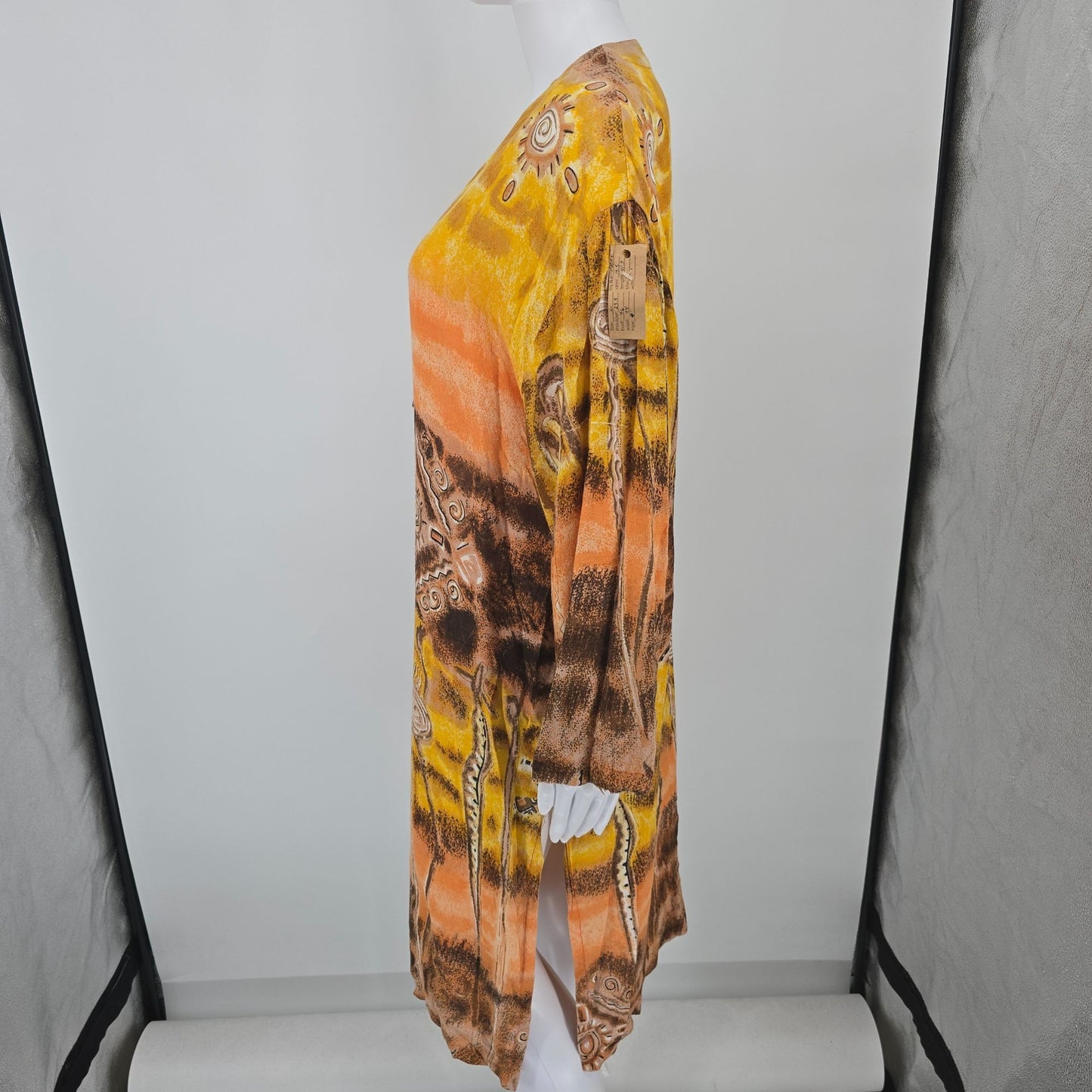 Vintage 1990s Gunit Fashions New York Rayon Open-Front Caftan Midi Dress (L)