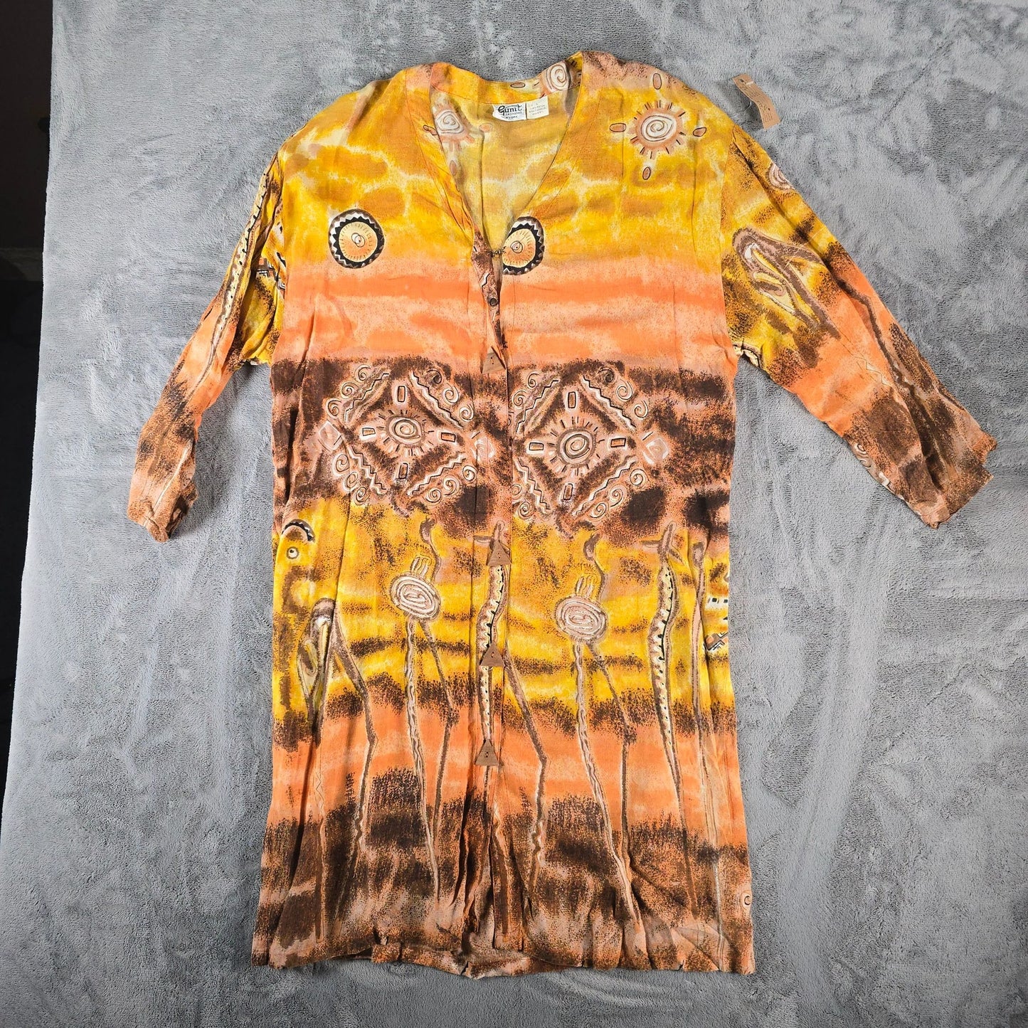 Vintage 1990s Gunit Fashions New York Rayon Open-Front Caftan Midi Dress (L)