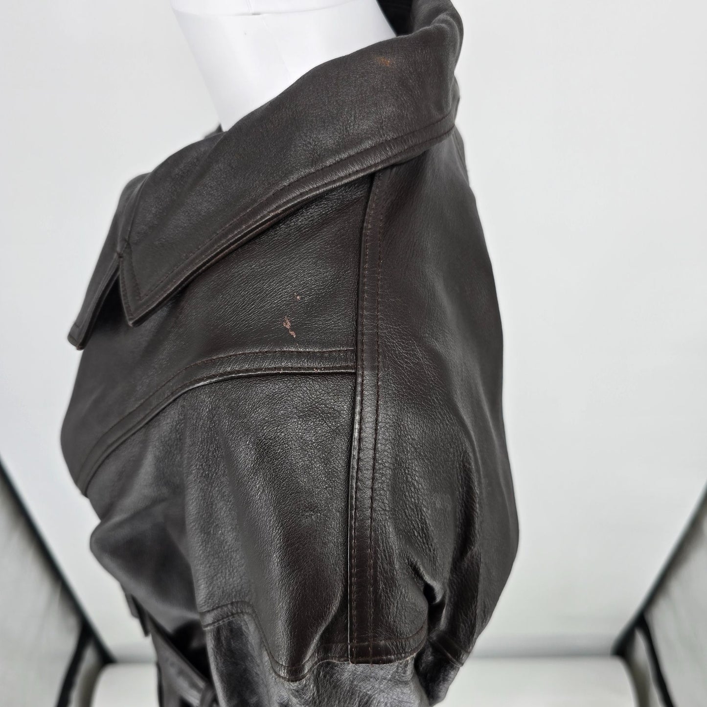 Vintage 1990s Together! Dark Brown Double-Breasted Belted Leather Trench Coat -M