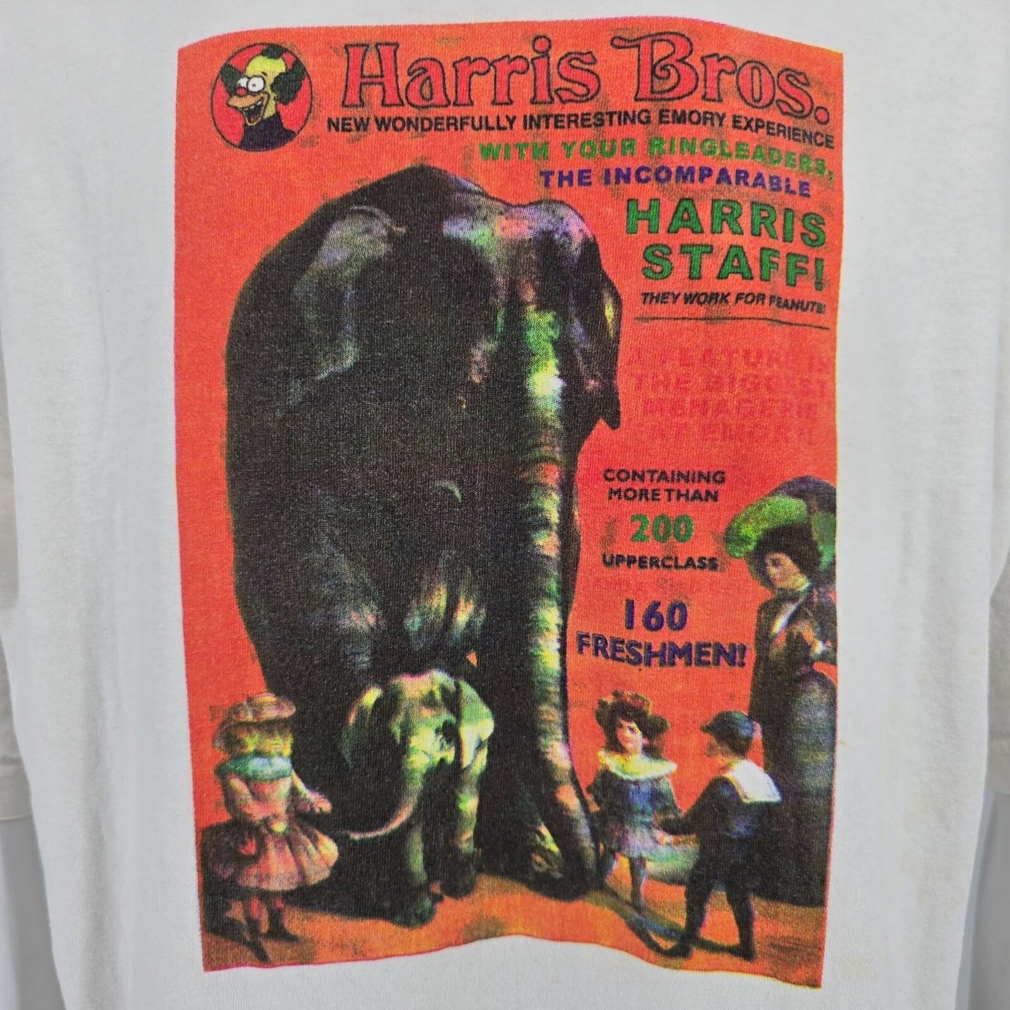Vintage 1998-99 Emory University Harris Hall Krusty The Clown T-Shirt (L/XL)