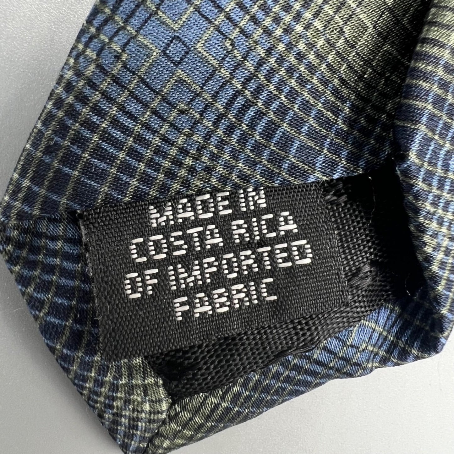 VTG Bill Blass Black Label Blue & Olive Geometric Pattern Luxury Silk Necktie