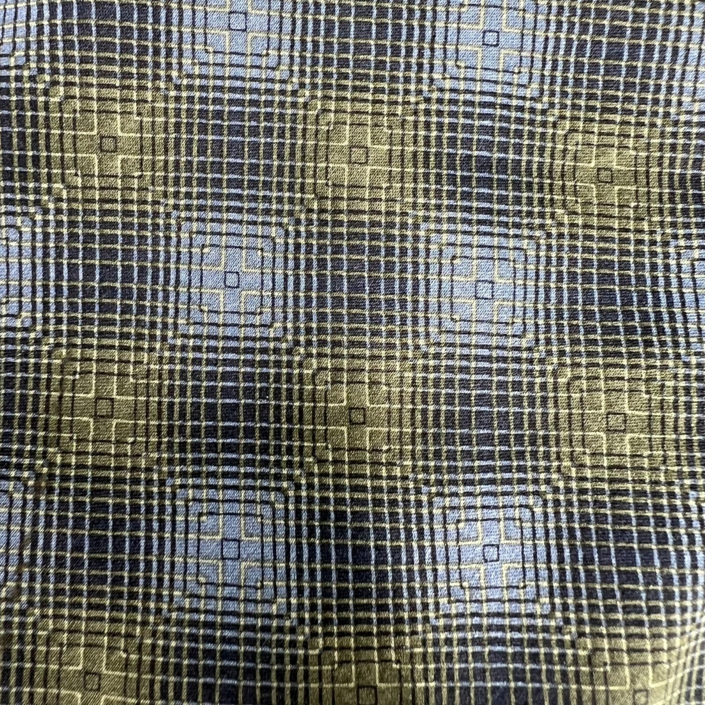 VTG Bill Blass Black Label Blue & Olive Geometric Pattern Luxury Silk Necktie