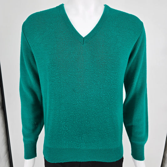 Vintage 1980s Robert Bruce Made in USA Orlon Acrylic Green V-Neck Sweater (M)