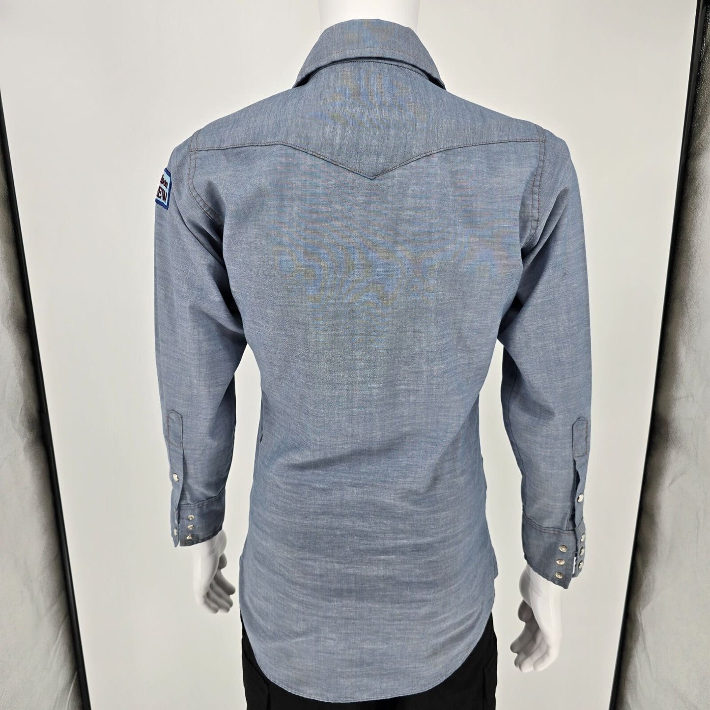 Vintage 1970s Wrangler "Balloon CREW" Pearl Snap Chambray Western Denim Shirt- S