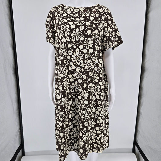 Vintage 1960s Unbranded Brown/Cream Floral Pattern Woven Shift Dress (XL)