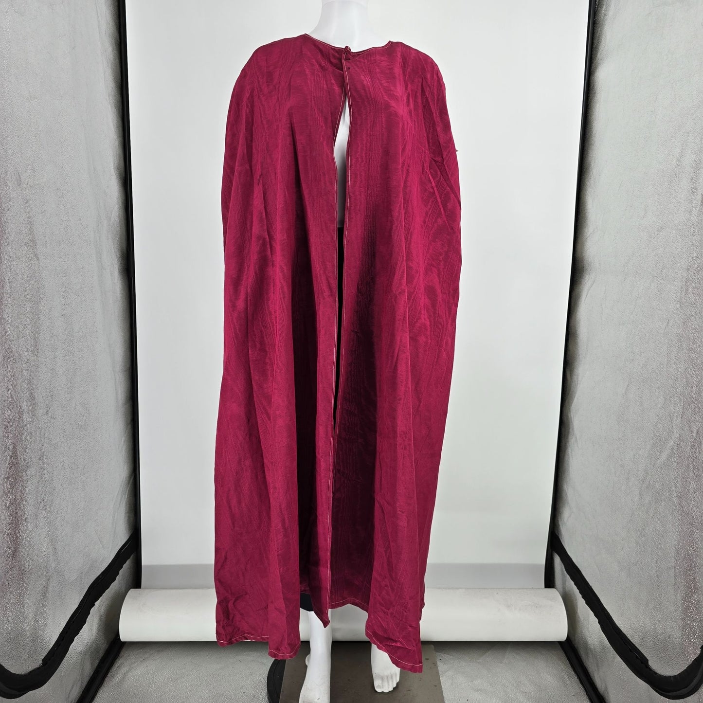 Vintage 1960s Handmade Cranberry Full-Length Moire Faille Cloak (One Size)