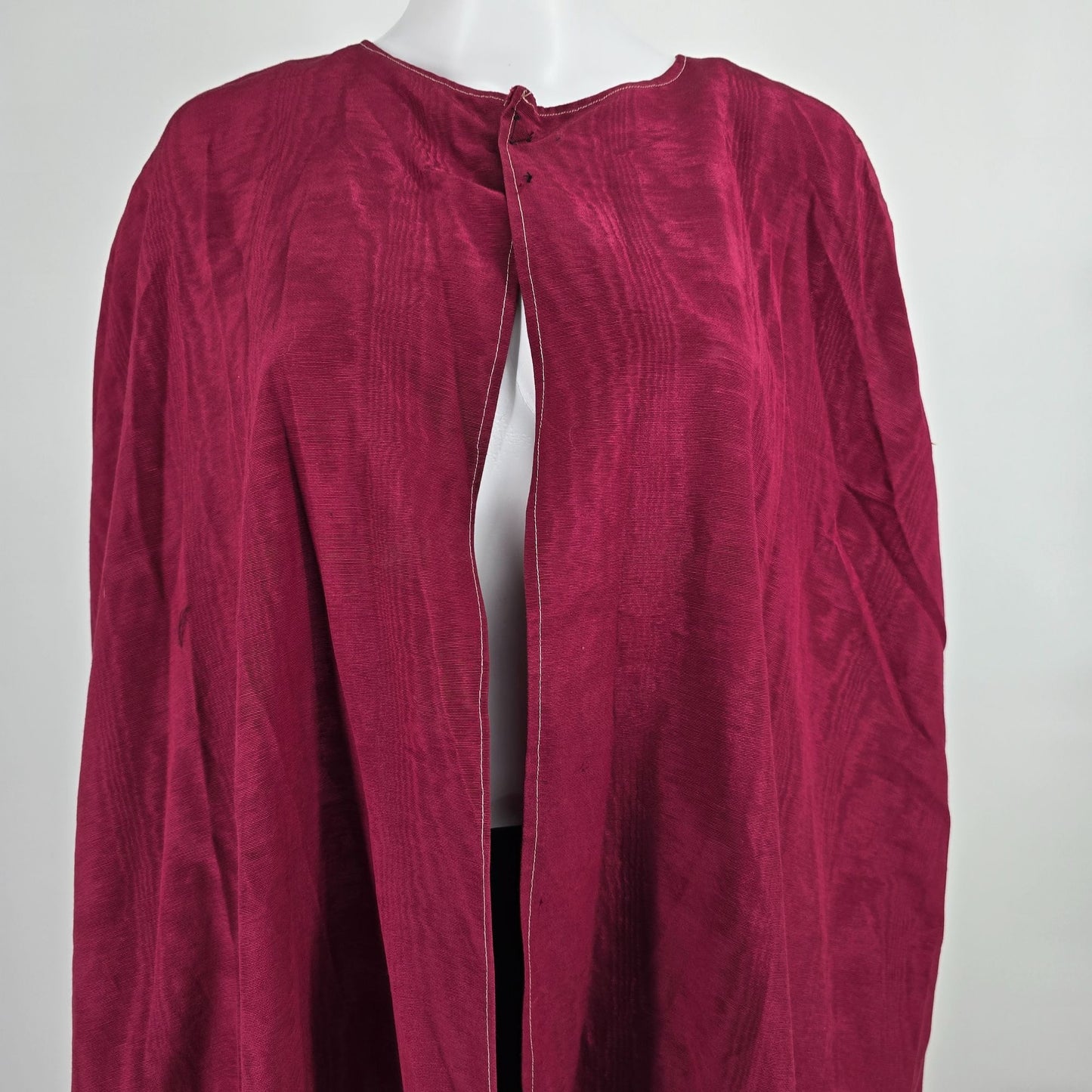 Vintage 1960s Handmade Cranberry Full-Length Moire Faille Cloak (One Size)