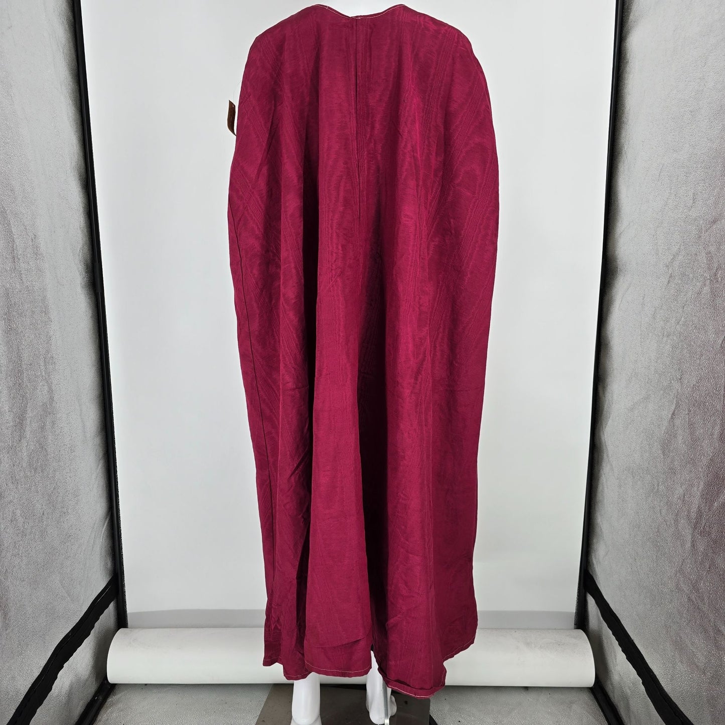 Vintage 1960s Handmade Cranberry Full-Length Moire Faille Cloak (One Size)